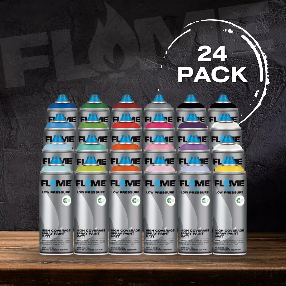 FLAME Blue 400ml Spray Paint – 24 Pack + Free Caps - St