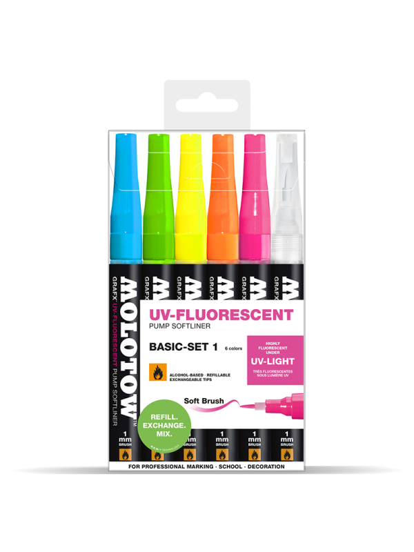 Molotow Grafx UV-Fluorescent 6 Color Basic-Set 1mm Brush Tip